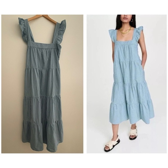 Nation LTD Dresses & Skirts - Nation LTD Los Angeles Camille Blue Striped Sundress M Flutter Sleeve Midi Dress